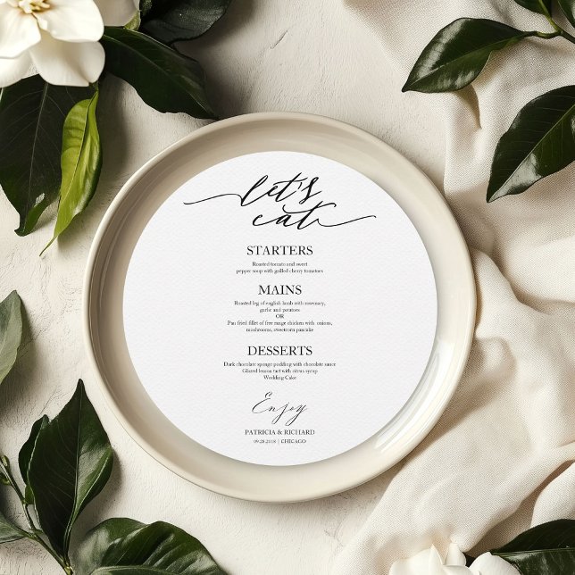 Let's Eat Round Wedding Menu Card For Plate (Creator Uploaded)