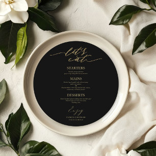 Let's Eat Round Wedding Menu Card For Plate