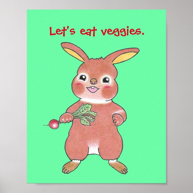 "Let's eat vegetables" hungry bunny nursery poster (Front)