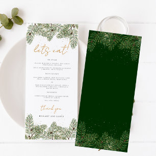 Let's Eat Whimsical Green Gold Pine Cone Weddings Menu