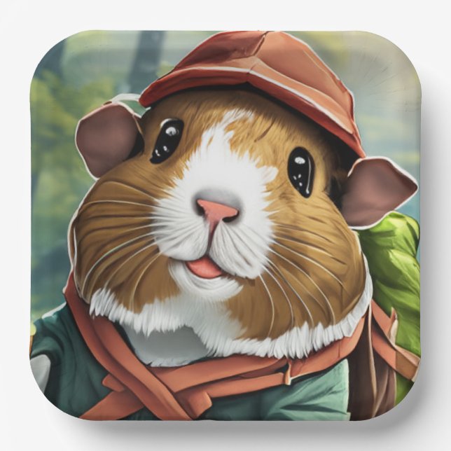Let's Explore! Outdoor Guinea Pig Hiker Paper Plate (Front)