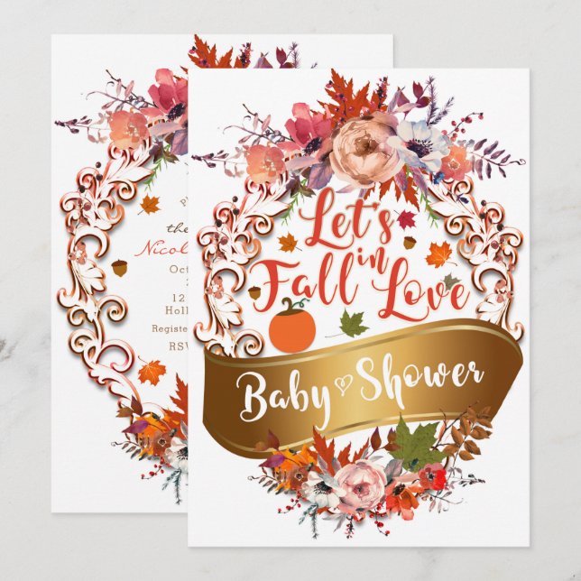 Let's Fall In Love Autumn Floral BABY SHOWER Invitation (Front/Back)