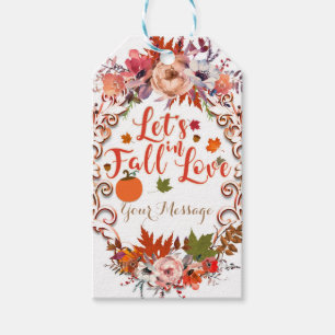 Let's Fall In Love Autumn Floral Wedding Favour Gift Tags
