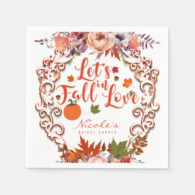Let's Fall In Love Autumn Floral Wedding Napkin (Front)