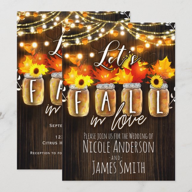 Let's Fall in Love Autumn Leaves & Lights Wedding Invitation (Front/Back)