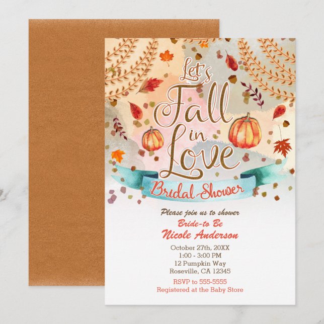 Let's Fall in Love Autumn Pumpkin Bridal Shower Invitation (Front/Back)
