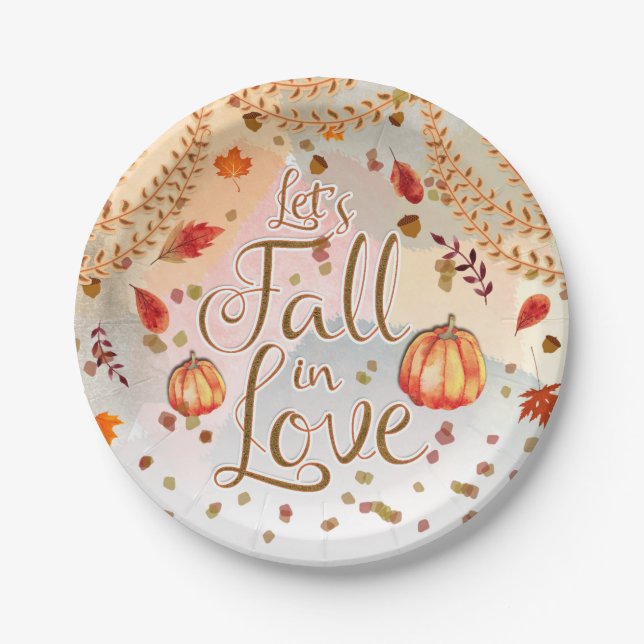 Let's Fall in Love Bridal Shower Autumn Leaves Paper Plate (Front)
