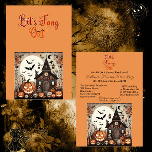 Let's Fang Out Script Modern Haunted House Party  Invitation