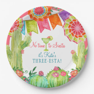 Lets Fiesta 3rd Birthday Cactus Flower w Margarita Paper Plate