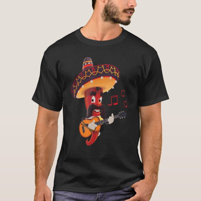 Let's Fiesta 5 De Mayo Viva Mexico Pepper Guitar T-Shirt (Front)