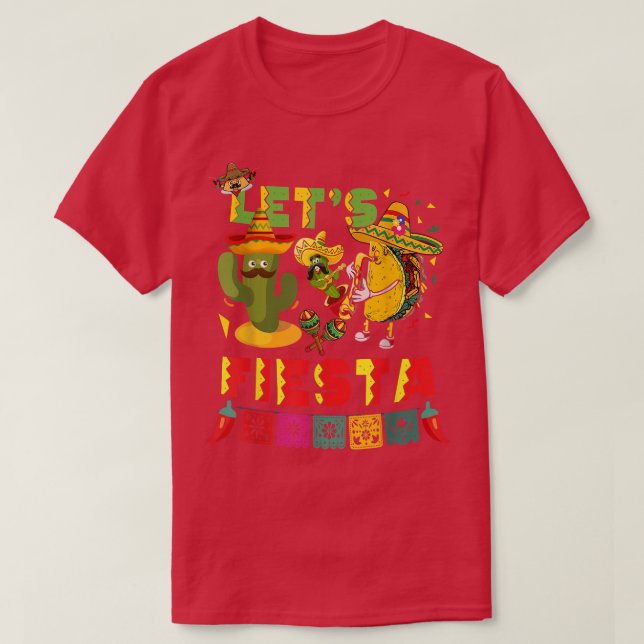 Lets Fiesta Avocado And Tacos Cinco De Mayo Meican T-Shirt (Design Front)