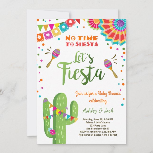 Let's Fiesta Baby Shower invitation Mexican Cactus (Front)