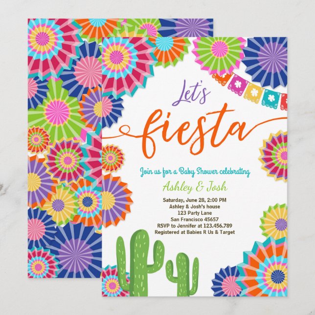 Let's Fiesta Baby Shower invitation Mexican Cactus (Front/Back)