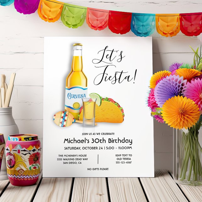 Let's Fiesta Beer tequila shot taco Birthday Invit Invitation (Creator Uploaded)