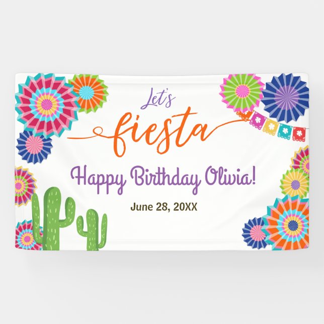 Let's Fiesta Birthday banner Mexican Cactus Floral (Horizontal)