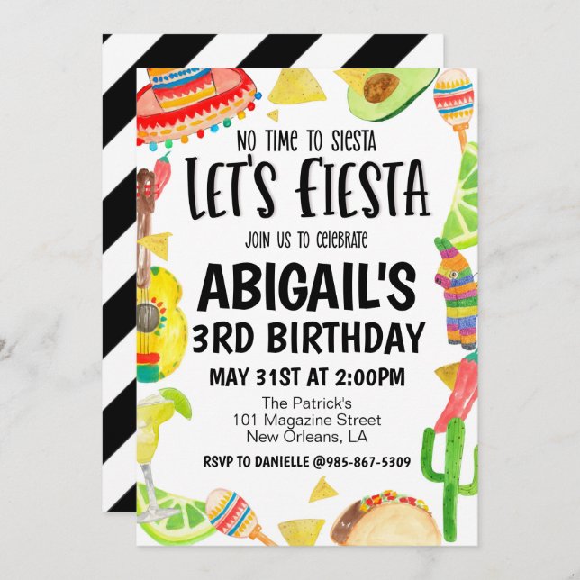 Let's Fiesta Birthday Party Invitation (Front/Back)