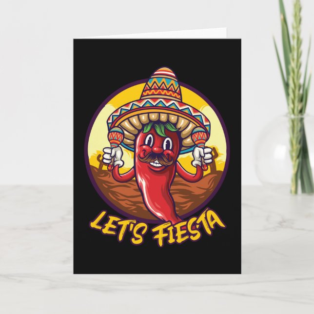 Let's Fiesta Chilli Sombrero Rattles Mexico Card (Front)