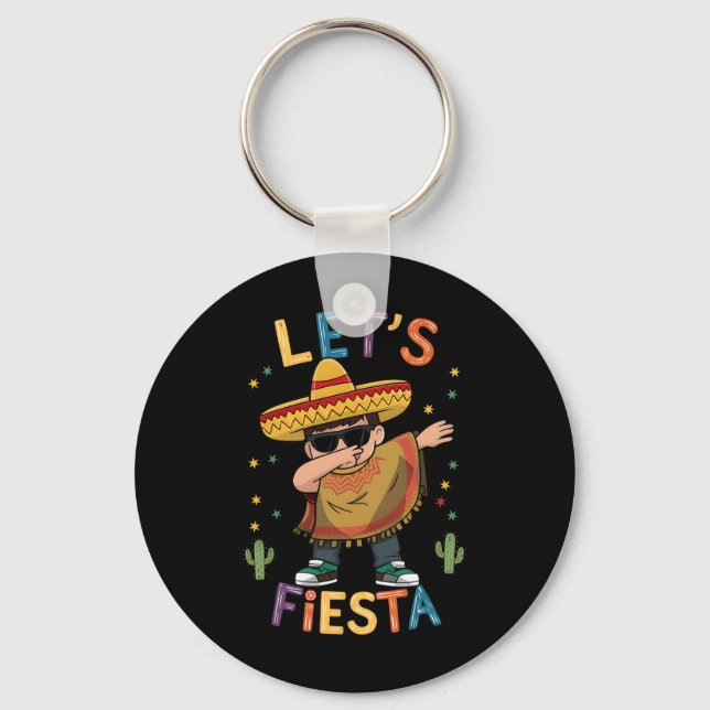 Let's Fiesta Cinco De Mayo Dabbing Mexican Poncho  Key Ring (Front)