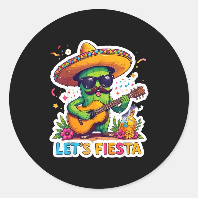 Let's fiesta cinco de mayo funny mexican cactus classic round sticker (Front)