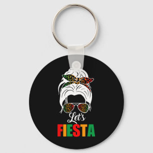 Lets Fiesta Cinco De Mayo Messy Bun Leopard Women Key Ring