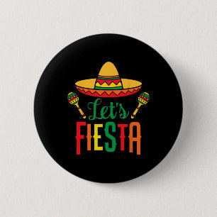 Let's Fiesta Cinco De Mayo Mexican Guitar Sombrero 6 Cm Round Badge