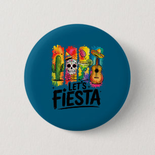 Let's fiesta cinco de mayo mexican margarita skull 6 cm round badge