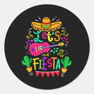 Lets Fiesta Cinco De Mayo Mexican Party Guitar Lov Classic Round Sticker
