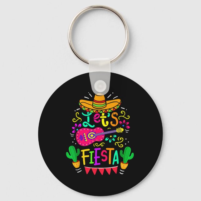 Lets Fiesta Cinco De Mayo Mexican Party Guitar Lov Key Ring (Front)