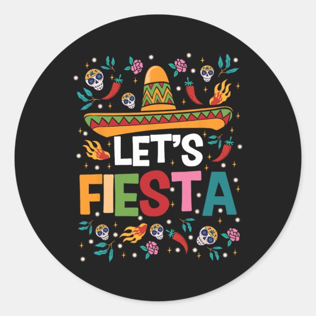 Let's Fiesta Cinco De Mayo Mexican Theme Party Gui Classic Round Sticker (Front)