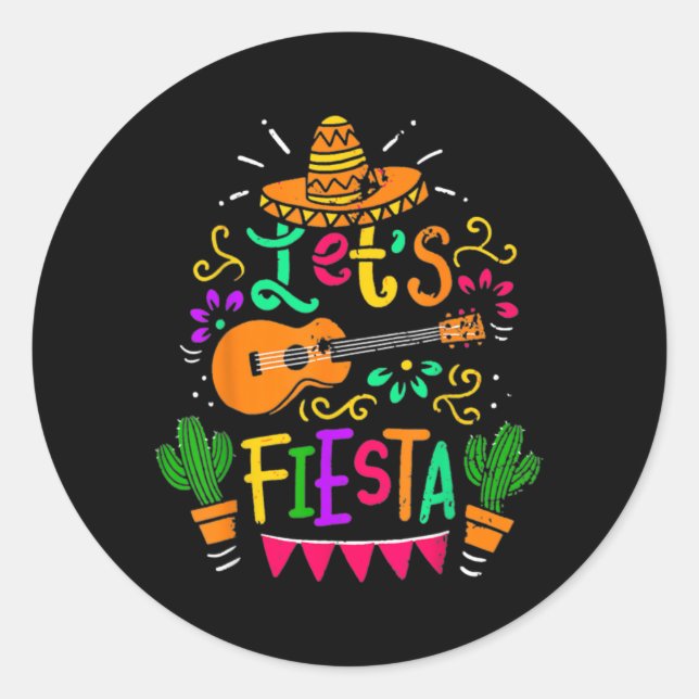 Let's Fiesta Cinco De Mayo Party Mexican Guitar Classic Round Sticker (Front)