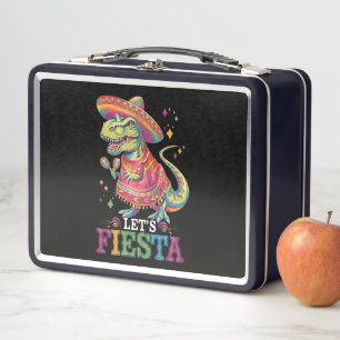 Let's Fiesta Cinco De Mayo T Rex Dinosaur Metal Lunch Box