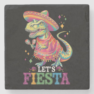 Let's Fiesta Cinco De Mayo T Rex Dinosaur Stone Coaster
