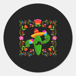 Lets fiesta cinco de mayo with guitar cactus classic round sticker