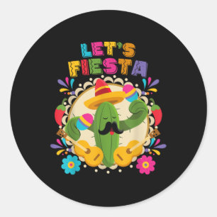Lets Fiesta Cinco De Mayo With Guitar Cactus Sombr Classic Round Sticker