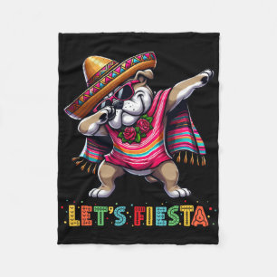 Let's Fiesta Dabbing Bulldog Sombrero Poncho Cinco Fleece Blanket