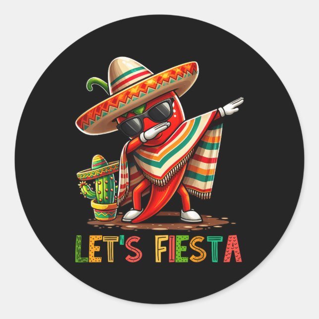 Lets Fiesta Dabbing Chilli Funny Cinco De Mayo Mex Classic Round Sticker (Front)