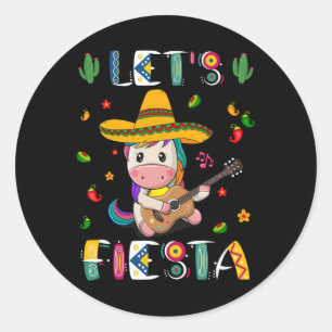 Lets Fiesta Dancing Mexican Unicorn Cinco De Mayo  Classic Round Sticker