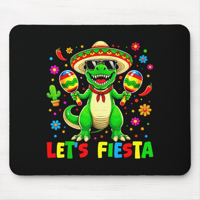 Let's fiesta dinosaur cinco de mayo boys kids mouse mat (Front)