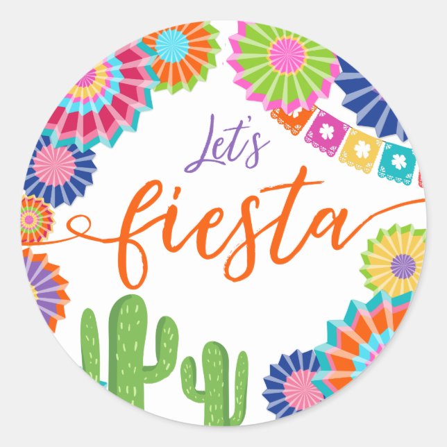 Let's fiesta favour tag Sticker Mexican Cactus (Front)