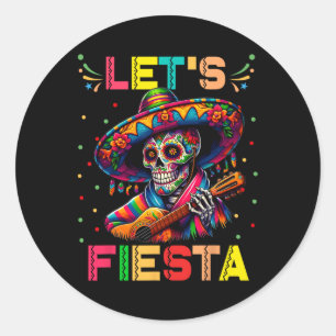 Let's Fiesta Funny Sugar Skull Playing Guitar Cinc Classic Round Sticker