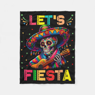Let's Fiesta Funny Sugar Skull Playing Guitar Cinc Fleece Blanket