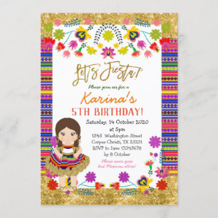 Let's Fiesta Girl Mexican Birthday Invitation