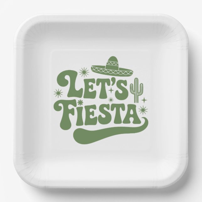 Let's Fiesta Groovy Sombrero Cacti Festive Paper Plate (Front)