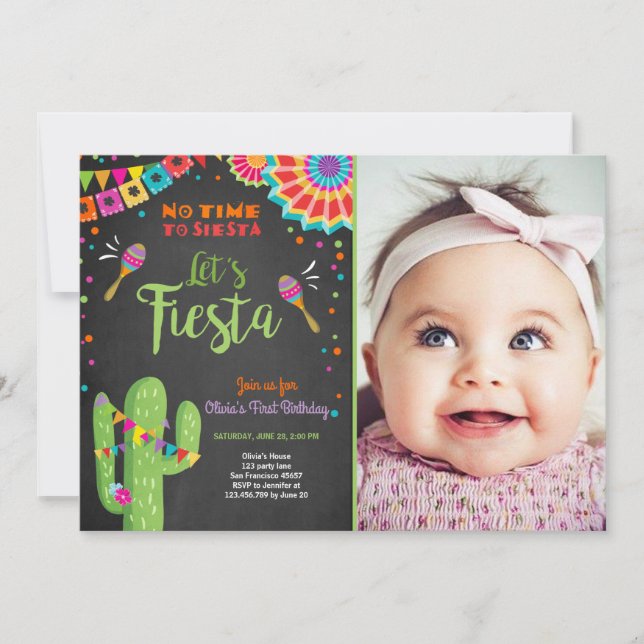 Let's Fiesta invitation Mexican Birthday Cactus (Front)