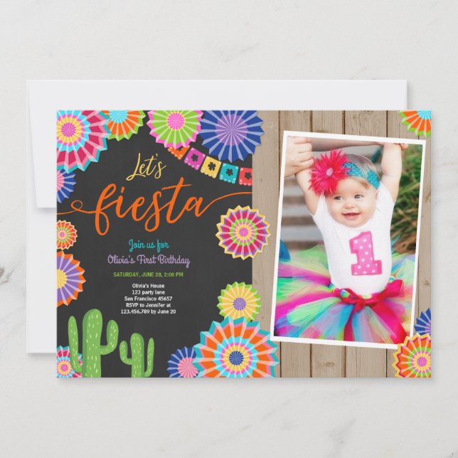 Let's Fiesta invitation Mexican Birthday Cactus (Front)