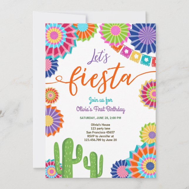 Let's Fiesta invitation Mexican Birthday Cactus (Front)