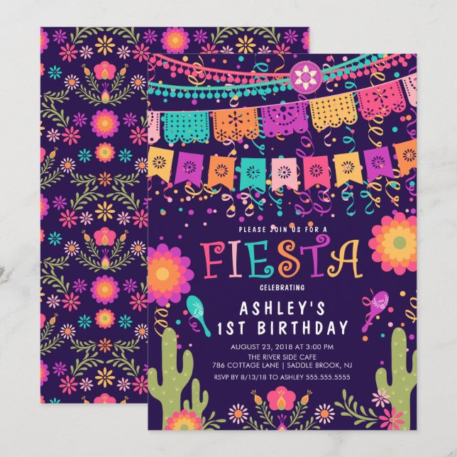 Let's Fiesta Kids Birthday Party Invitation (Front/Back)