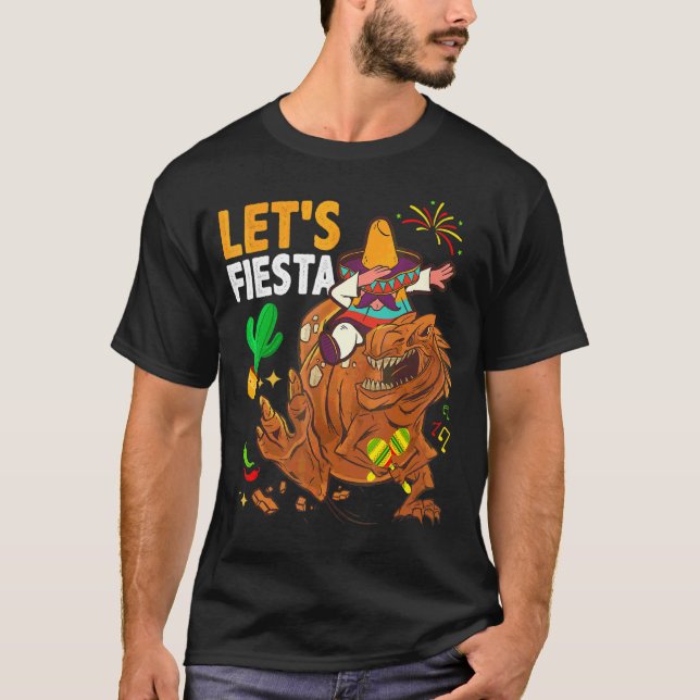Lets Fiesta Kids Dinosaur Dab Mexican Party 5 De M T-Shirt (Front)