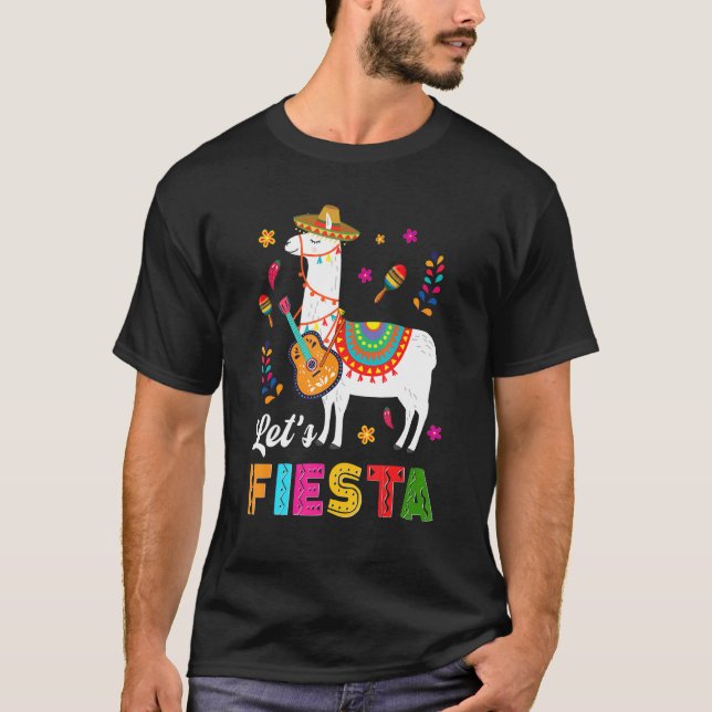 Let's Fiesta Llama Cinco De Mayo Cactus Sombrero M T-Shirt (Front)