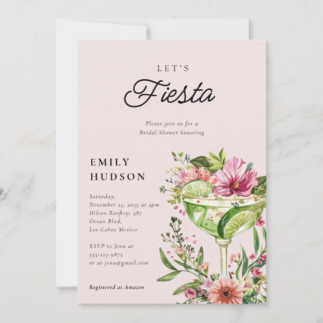Let's Fiesta Margarita Floral Bridal Shower Invitation (Front)